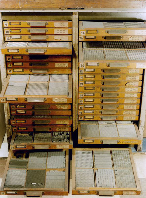 Curwen fleurons in rack